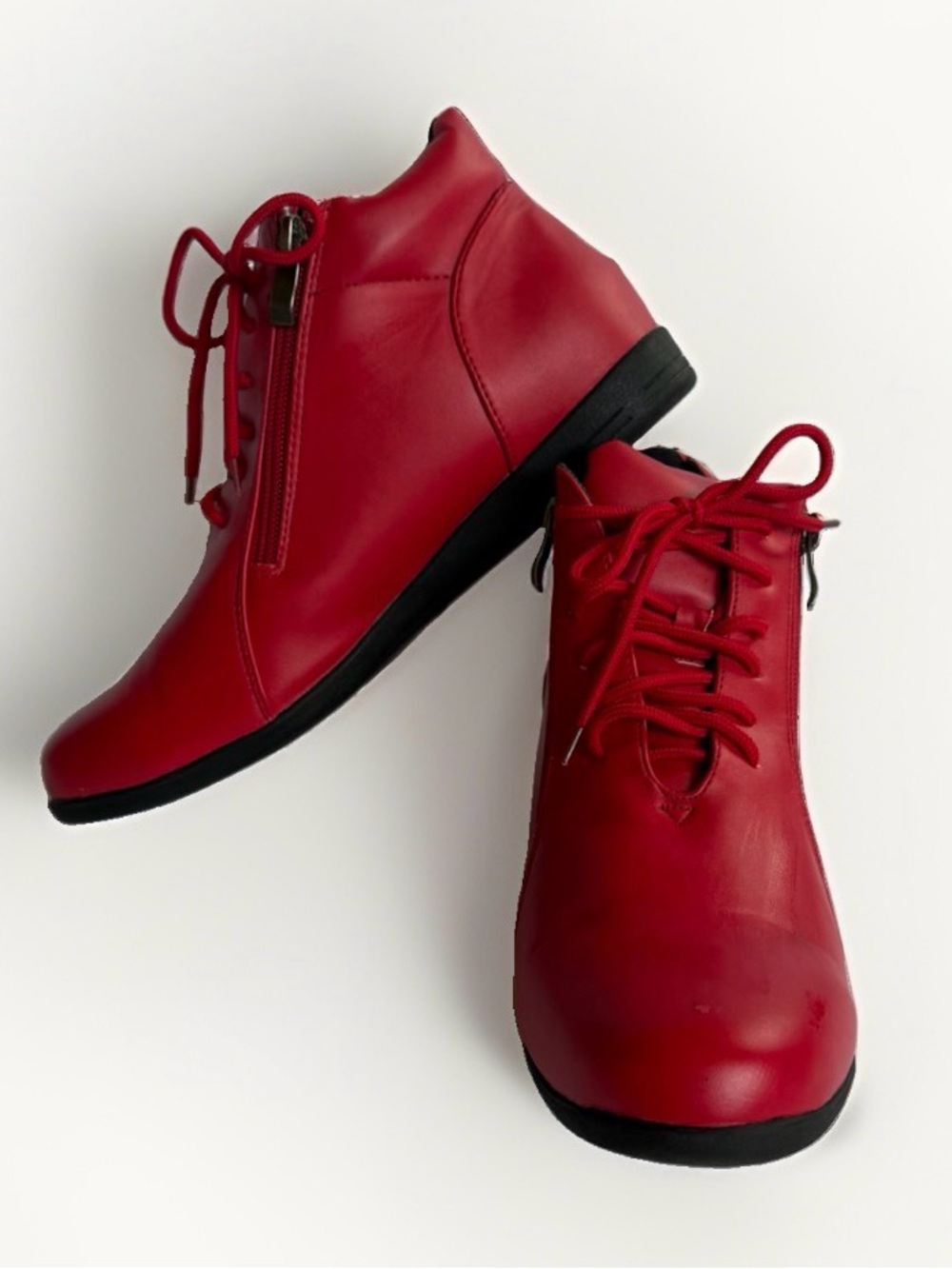 Angel Steps Red Ankle Boots Wide Side Zip Lace Booties Shoes Retro 76919red Sz 9